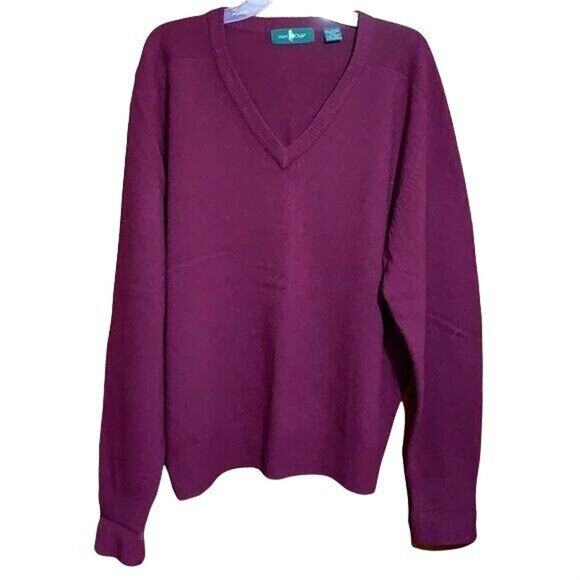 Hunt Club Mens Sweater Lambs Wool V Neck Pullover Long Sleeves Wine Red XL - Picture 1 of 4